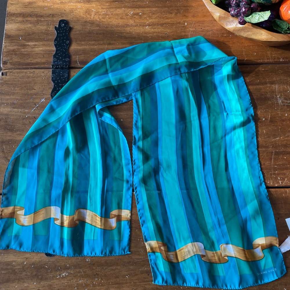 Elaine Gold Teal and Gold Silk Scarf
